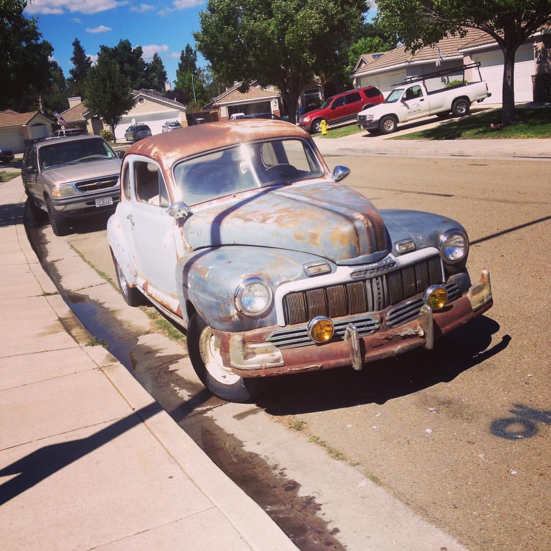 rusty old 1948 mercury coupe hot rod