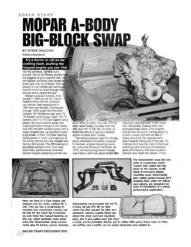 Mopar A-body Big Block Swap - Car Craft December 2000